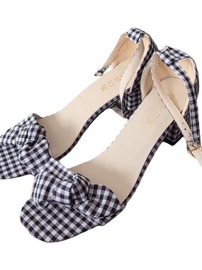 Bow Block Heel Sandals - Black & White